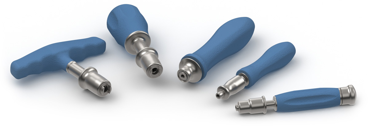 Silicone handles with fixed, quick-connect couplings