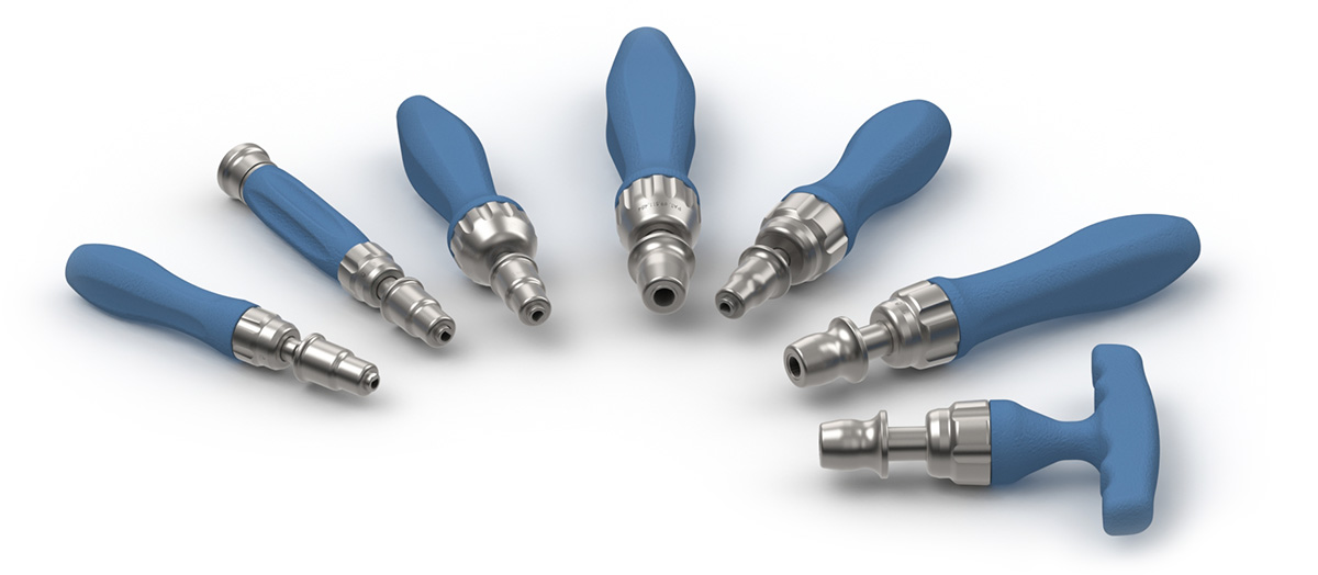 Patented silicone handles with ratcheting couplings